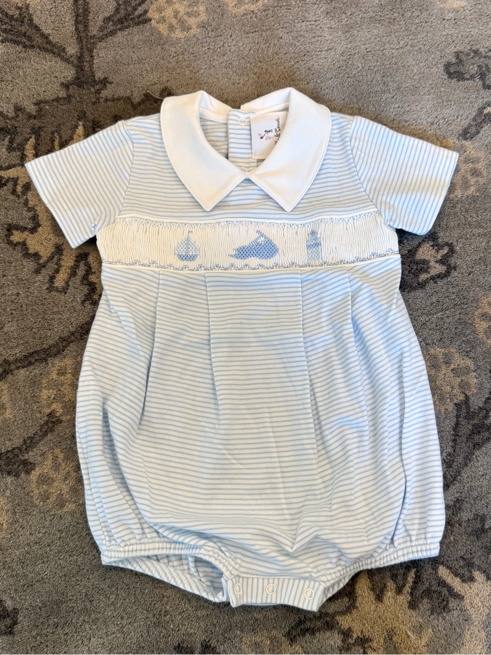 Baby Boy Nantucket Smocked Bubble Romper | 12-18 mo